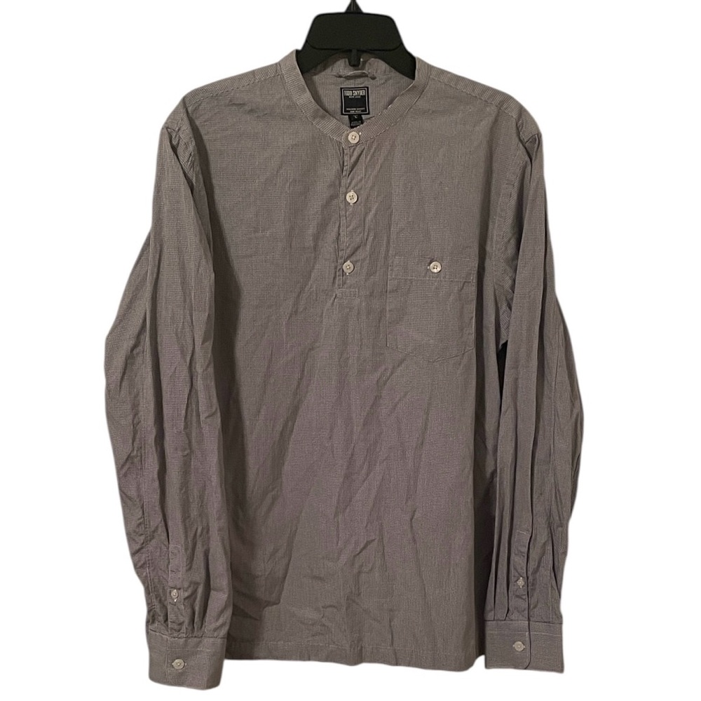 Todd Snyder Men’s Black White Plaid Print Button Banded Collar Shirt Size L